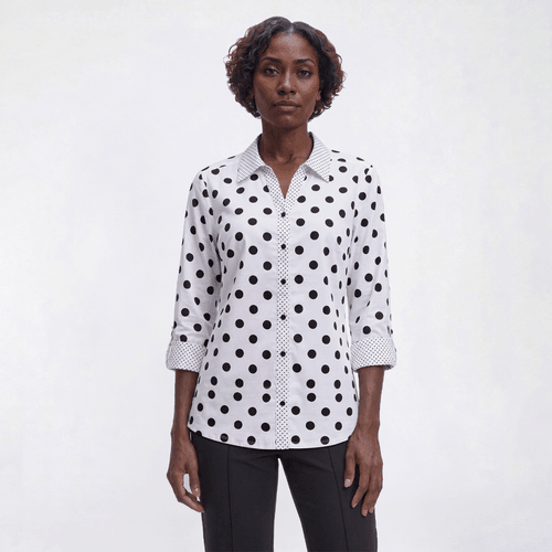 Womens Emily Daniels 3/4 Roll Tab Sleeve Mixed Dot Blouse