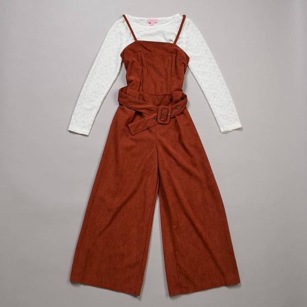 Girls(7-16) Lexi Jules Long Sleeve Mesh Top w/ Corduroy Jumper - image 