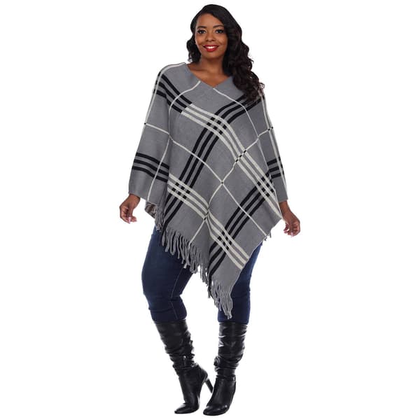 Plus Size White Mark Dakota Poncho - Grey/Beige - image 