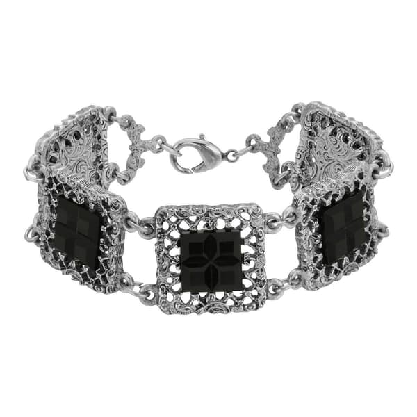 1928 Pewter Square w/ Dark Amber Stone Bracelet - image 