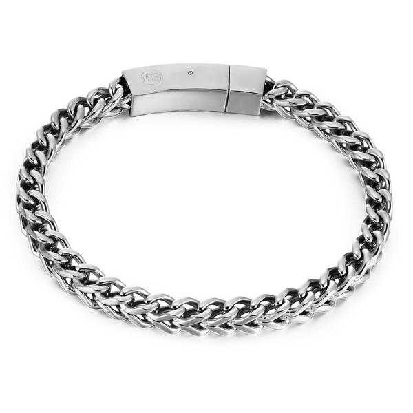 Mens Perry Ellis Stainless Steel Franco Chain Bracelet - image 
