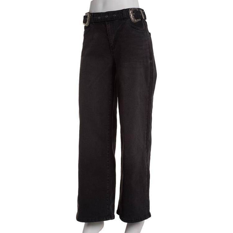 Juniors No Comment Double Western Belt Wide Leg Jeans