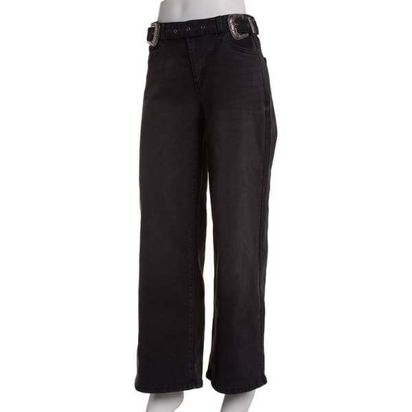 Juniors No Comment Double Western Belt Wide Leg Jeans
