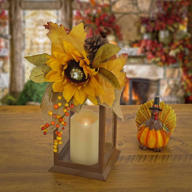 National Tree 14in. Mixed Leaves Harvest Lantern