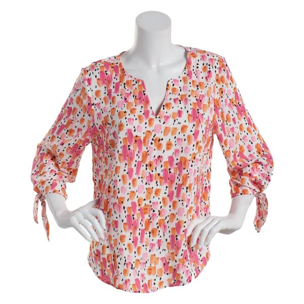 Womens Kathy Ireland 3/4 Tie Sleeve Blouse with Notch Neck - Boscov's