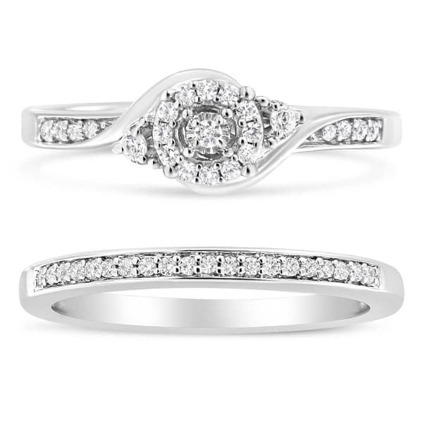 Haus of Brilliance Sterling Silver 1/4ct. Diamond Halo Bridal Set