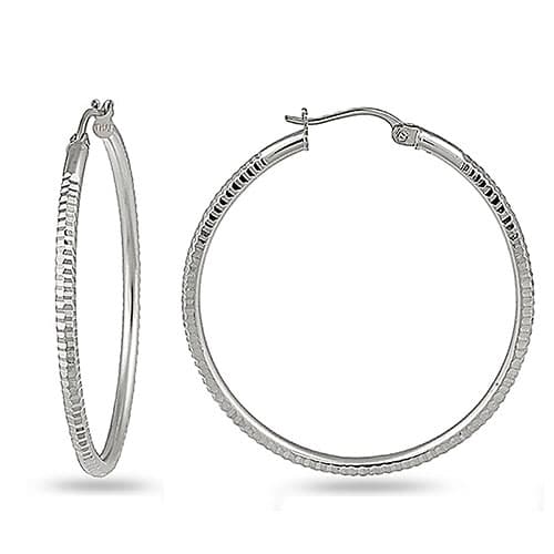 Designs by FMC Sterling Silver Lined Diamond Cut Hoop...