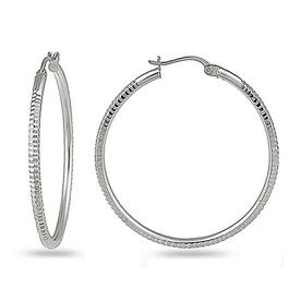 Sterling Silver Lined Diamond Cut Hoop Earrings