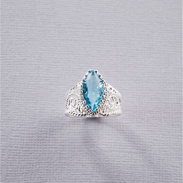 Ashley Cooper&#40;tm&#41; Crystal Marquis Silver Ring with Aqua Stone - image 