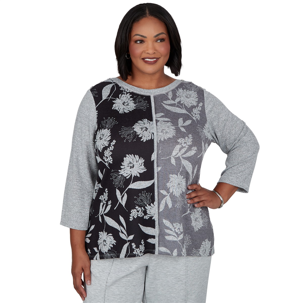 Plus Size Alfred Dunner Weekend Warrior Floral Knit Blouse