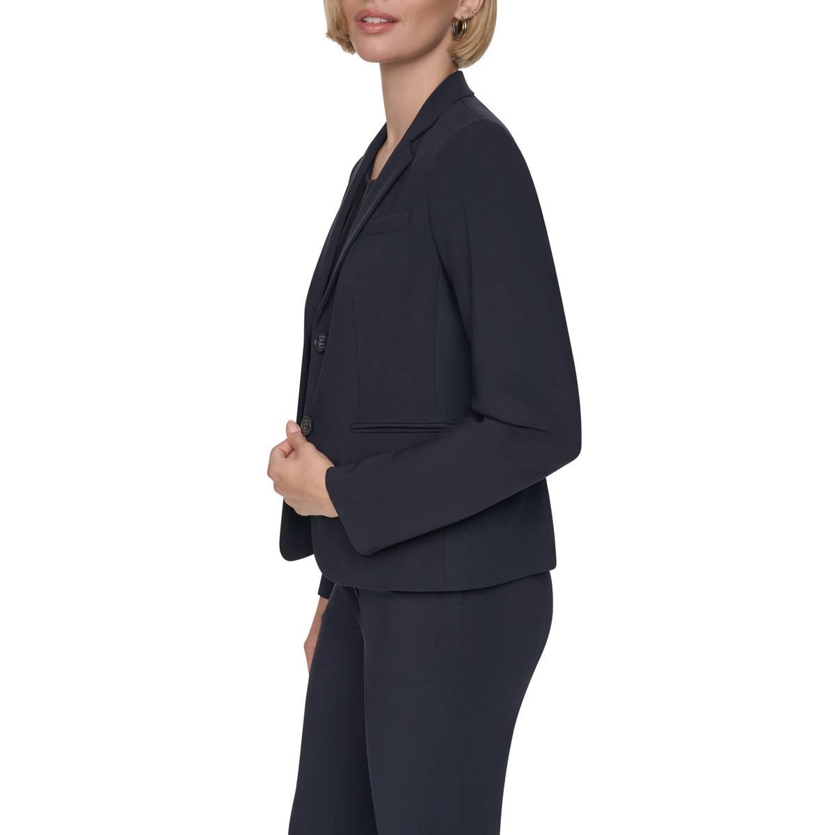 Womens DKNY Long Sleeve Solid Two Button Blazer - Navy