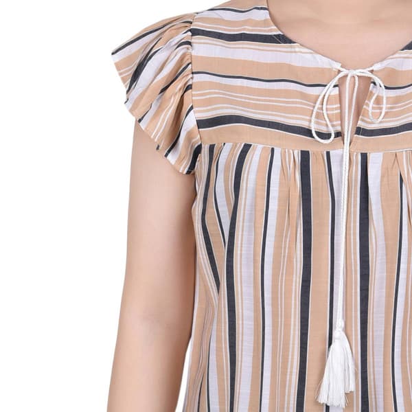 Petite NY Collection Cap Sleeve Tuwa Stripe Tie Neck Blouse