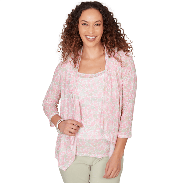 Womens Heart''s of Palm Bloom Service Printed Mesh 3/4 Sleeve Cas - image 