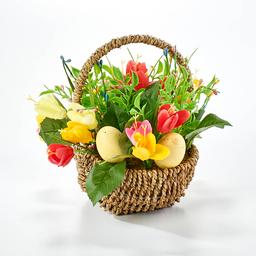 Artificial Tulips/Leaves & Eggs Basket