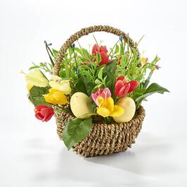 Artificial Tulips/Leaves & Eggs Basket