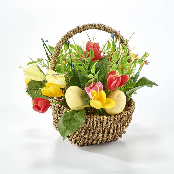 Artificial Tulips/Leaves & Eggs Basket - image 