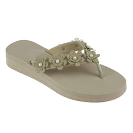 Womens Capelli New York Flower & Pearl Trim Flip Flops