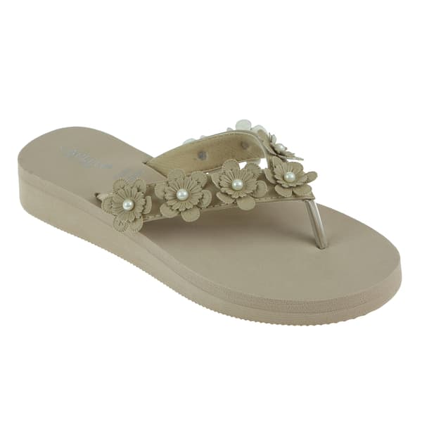 Womens Capelli New York Flower & Pearl Trim Flip Flops - image 