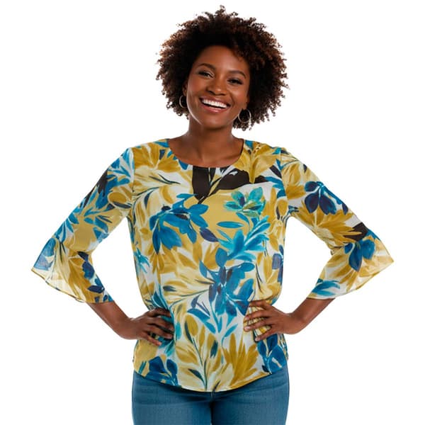 Womens Kasper 3/4 Flounce Sleeve Leaf Blouse