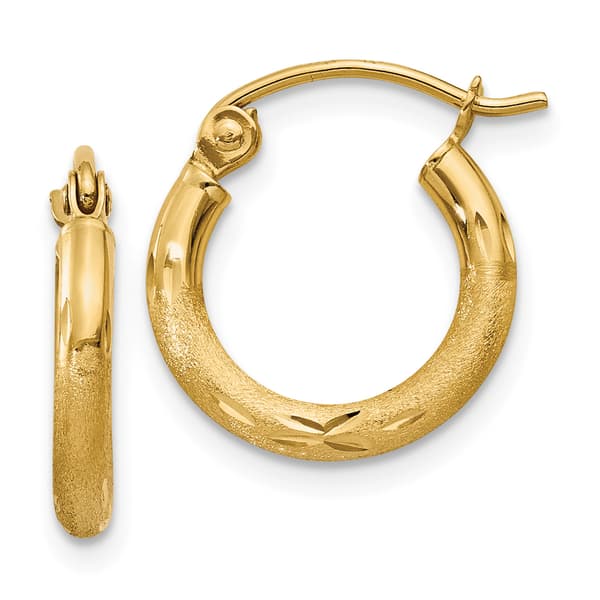 Gold Classics&#40;tm&#41; 14k Satin Diamond Cut 13mm Hoop Earrings - image 
