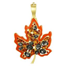 Wearable Art Gold-Tone Crystal Orange Leaf Enhancer Pendant