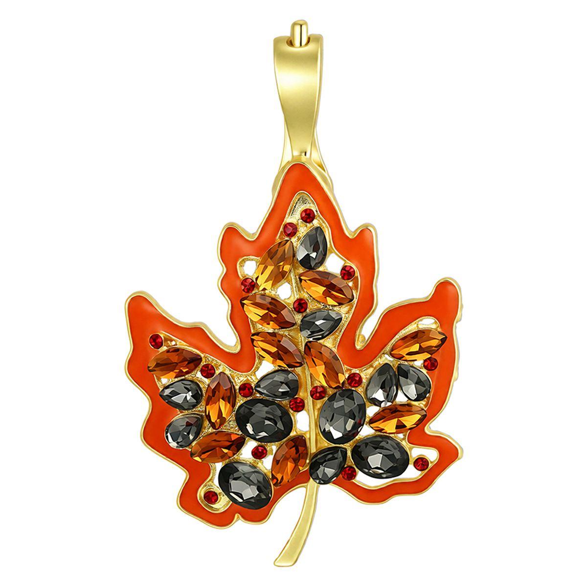 Wearable Art Gold-Tone Crystal Orange Leaf Enhancer Pendant