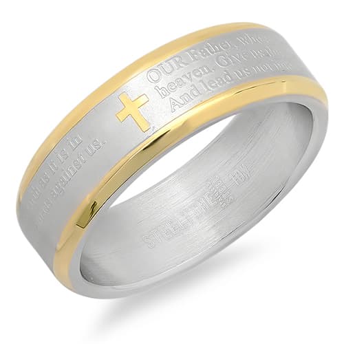 Mens Steeltime Two-Tone Stainless Steel Our Father Prayer...