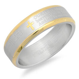 Mens Steeltime Two-Tone Stainless Steel Our Father Prayer Ring