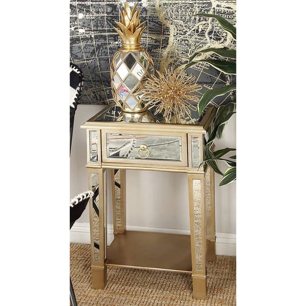 9th & Pike® Beige Wood Glam Inspired Accent Table