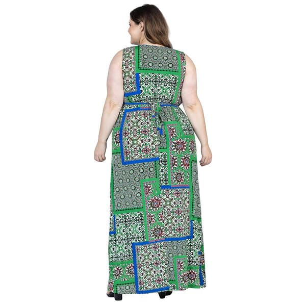 Plus Size 24/7 Comfort Apparel Geometric Empire Waist Maxi Dress