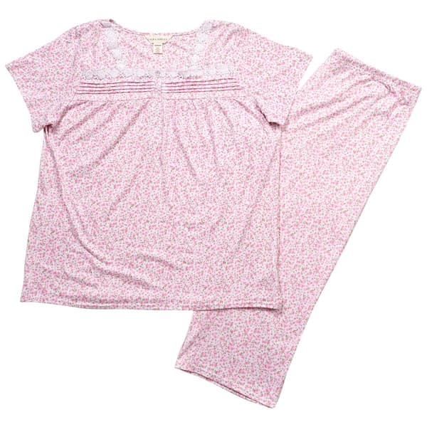 Womens Laura Ashley Confetti Ditsy Lace Trim Henley Capri Pajama - image 