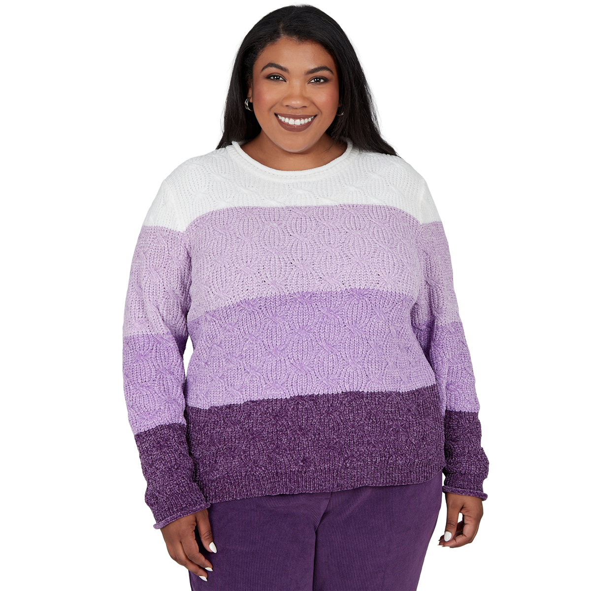 Plus Size Alfred Dunner Vail Color Block Cable Chenille Sweater