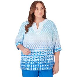 Plus Size Alfred Dunner Neptune Beach Ombre Ikat Diamond Top