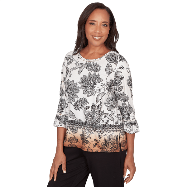 Petite Alfred Dunner Seville 3/4 Sleeve Ombre Floral Blouse