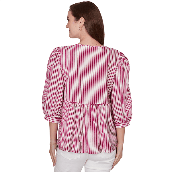 Plus Size Ruby Rd. Hothouse Florals Stripe Embroidery Blouse