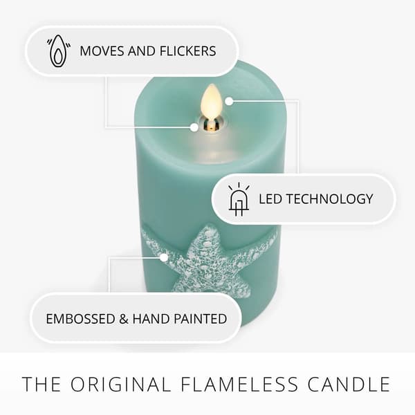 Soft Teal Embossed Starfish Pillar Candle