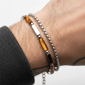 Mens Iron Saints Tiger Eye & Layered Curb Chain Bracelet - image 2