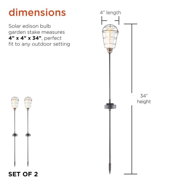Alpine Solar Edison Bulb Garden Stake w/ LED Lights - Set of 2