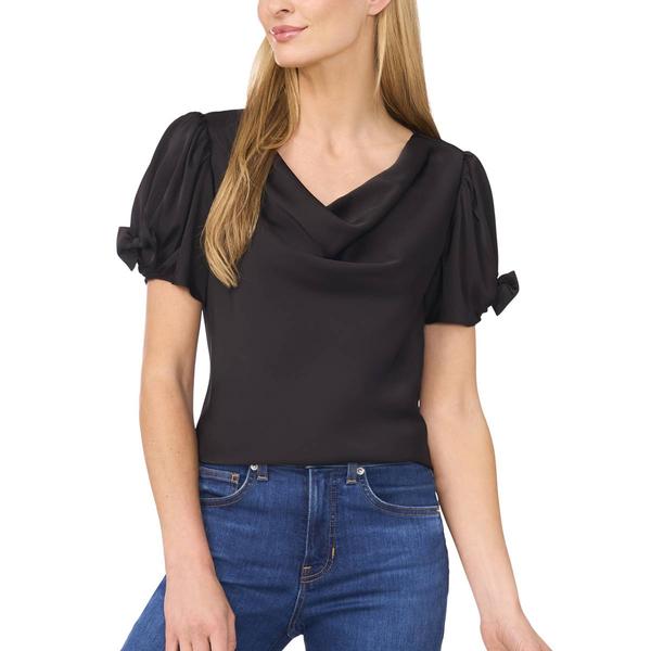 Womens Cece Short Sleeve Bubble Bow Detail Cowl Neck Top - image 