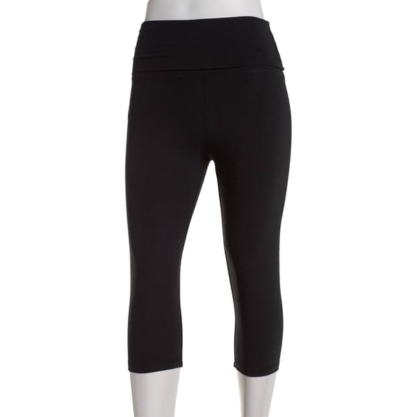 Juniors No Comment Fold Over Waist Capri Leggings - image 