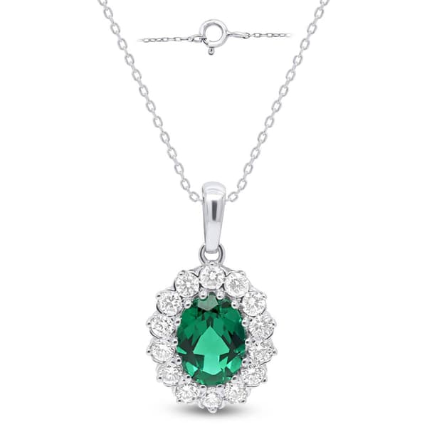 Nova Star® Sterling Silver 8x6mm Oval Lab-Grown Emerald Pendant