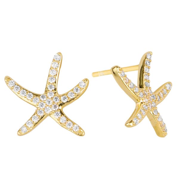 Athra 14kt. Gold over Brass CZ Starfish Stud Earrings