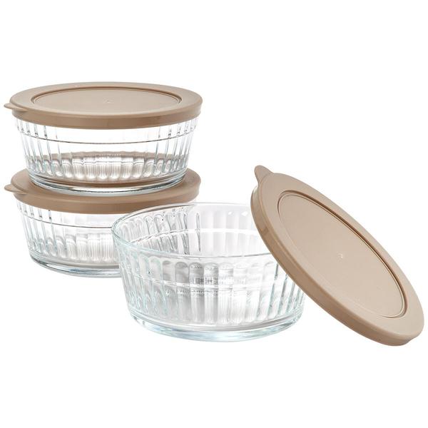 Famous Brand Taupe Ribbed Glass Stack Bowls with Lids - Set of 3 - image 
