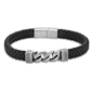 Mens Lynx Braided Leather & Black Ion Plated Curb Chain Bracelet - image 1