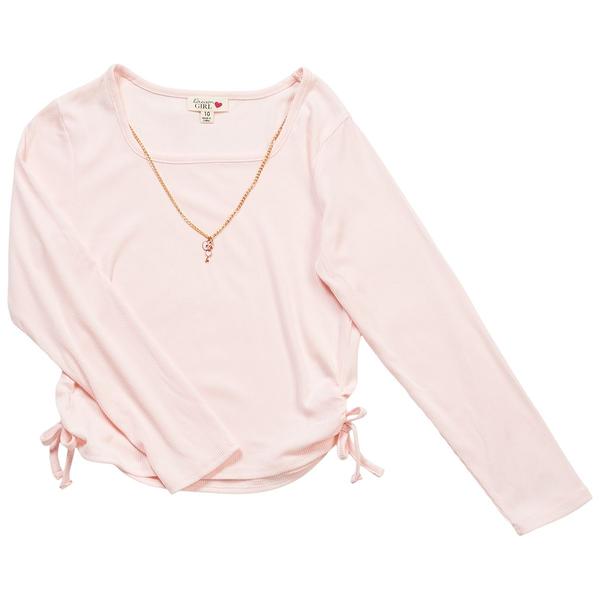 Girls (7-16) Dream Girl Side Cinch Top w/ Heart Lock/Key Necklace - image 