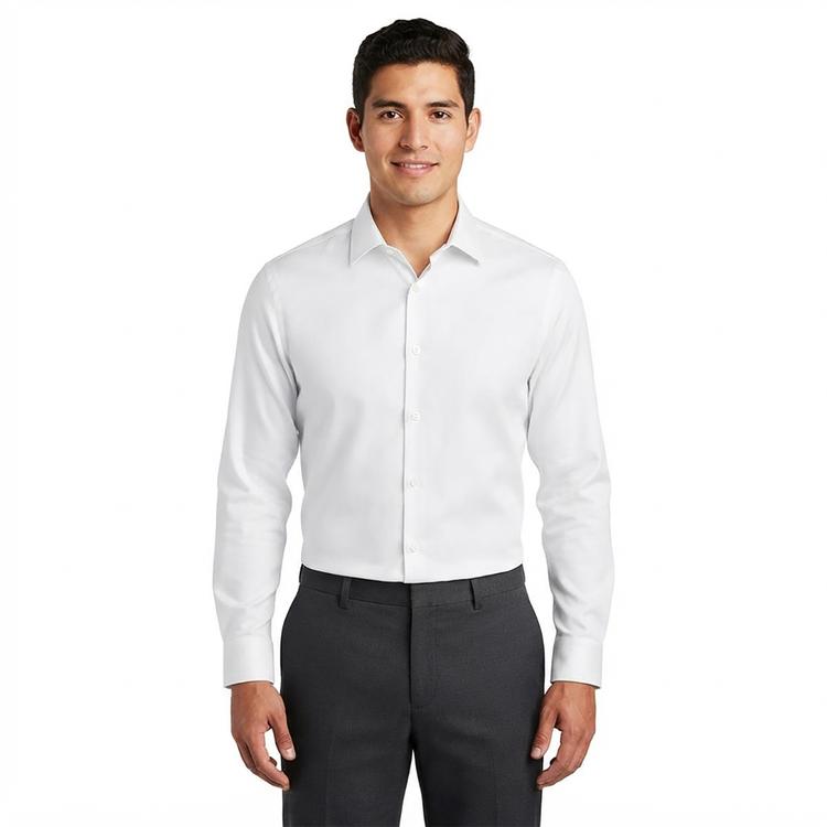 Mens Tom Baine Slim Fit Bamboo Jacquard Dress Shirt - White