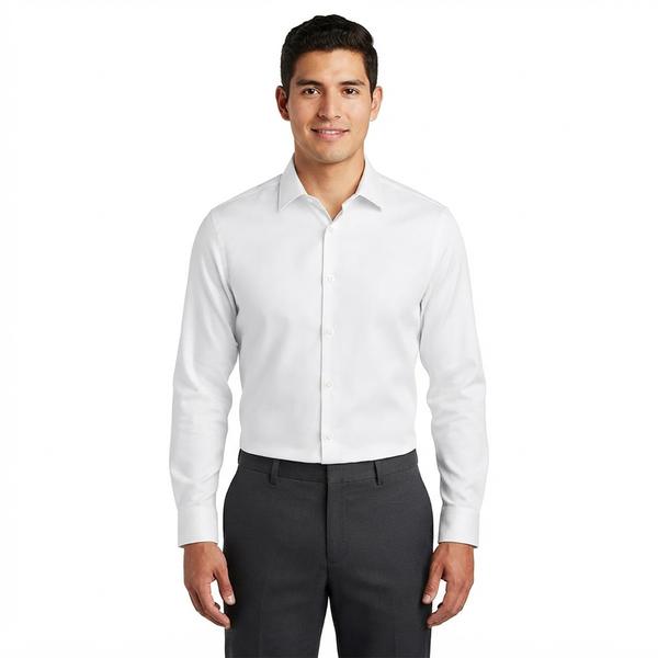 Mens Tom Baine Slim Fit Bamboo Jacquard Dress Shirt - White - image 