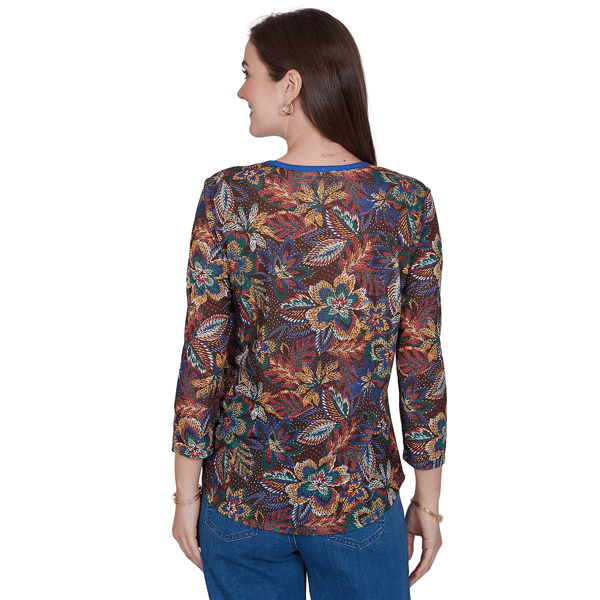 Womens Ruby Rd. Game of Luxe 3/4 Sleeve Floral Tee
