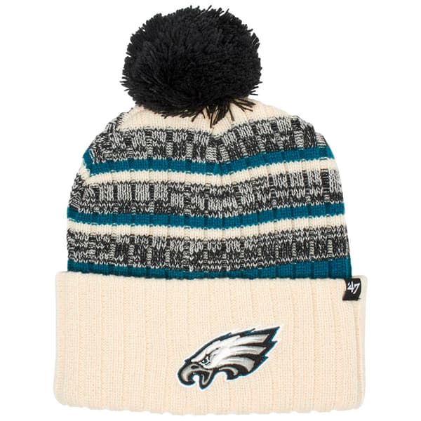 Mens &#39;&#39;47 Brand Striped Eagles Beanie with Pom Ball - image 