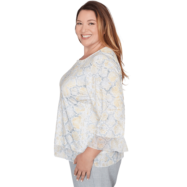 Plus Size Alfred Dunner Al Fresco Flounce Sleeve Snakeskin Blouse